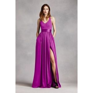 V Neck Halter Gown with Sash